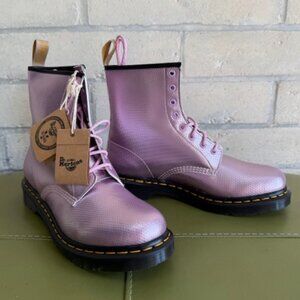 Dr. Martens 1460 metallic pink alumix hex emboss vegan boots US W 11/UK 9